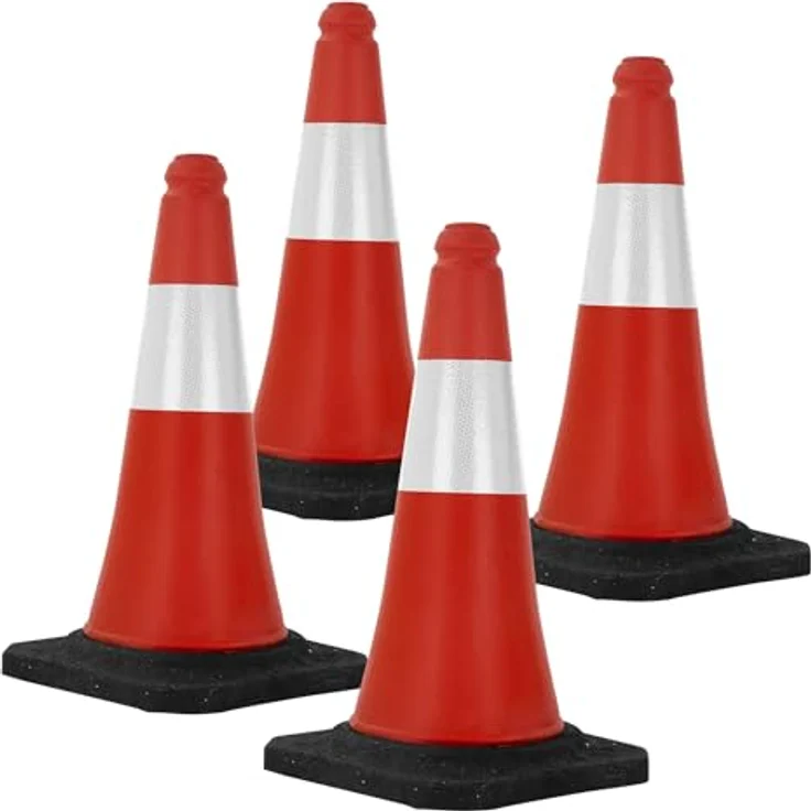 ECD Germany Verkehrskegel Pylone 4 Stück, 51 cm, Rot-Weiß, Robuste Leitkegel mit reflektierenden Streifen und schwerem Fuß für Innen- und Außenbereich – Bild 1