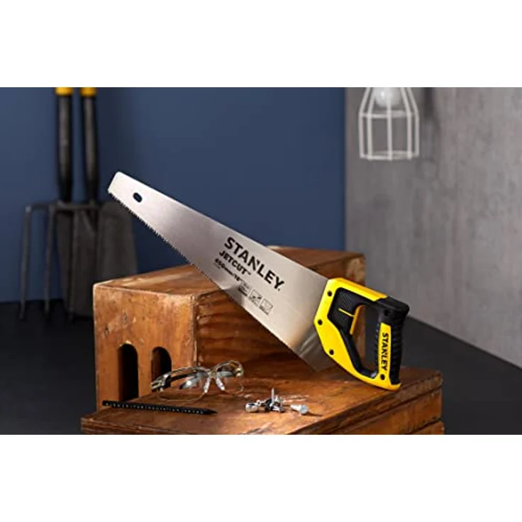 Stanley JetCut feine Handsäge 2-15-595 in 450 mm Länge Säge für Holz, Kunststoff, Laminat mit Griff aus Bi-Material, verbesserter Verzahnung & 45-90° Anschlag für präzises Sägen – Bild 6