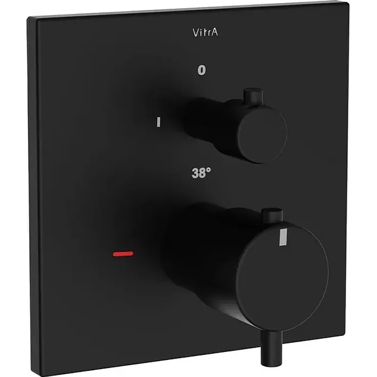 VitrA Flow Square UP-Badewannenarmatur, Unterputz-Brausearmatur mit 89 mm Ausladung, Schwarz, Matt, präzise Geometrie, temperaturbegrenzende Kartusche