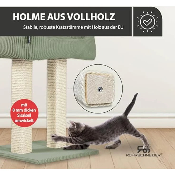 Rohrschneider Kratzbaum Katzenbaum Wolly 2 breite Kratzstämme mit Katzenbett Cordstoff, Made in Germany, versch. Farben – Bild 7