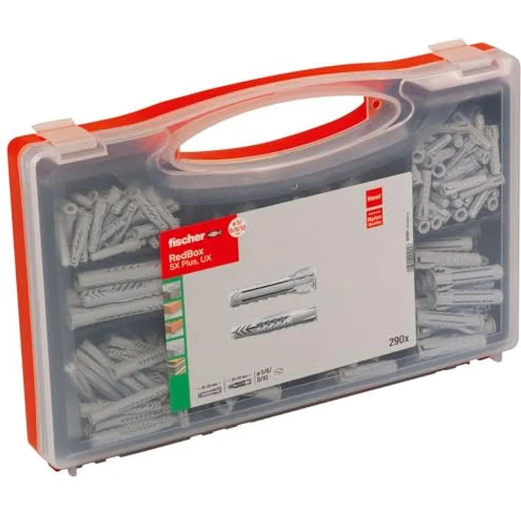fischer 040991 Sortimentsbox RED-Box mit Universaldübel UX und Spreizdübel SX-Für zahlreiche Baustoffe und vielfältige Anwendungen-290 Teile-Art-Nr. 40991 - Preisvergleich – Bild 2