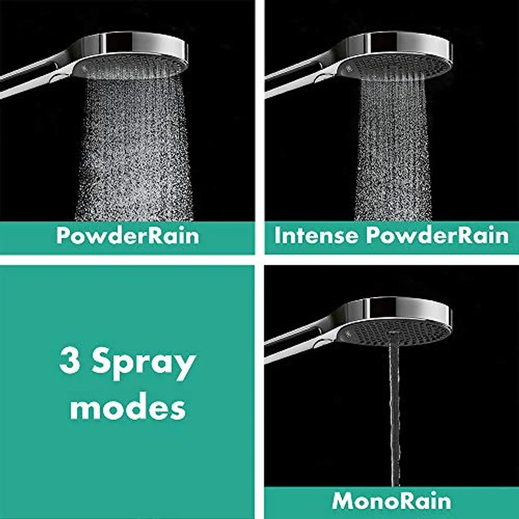 hansgrohe wassersparender Duschkopf Rainfinity 130, Sparduschkopf, Duschbrause, 3 Strahlarten, Antikalk-Funktion, Chrom – Bild 3