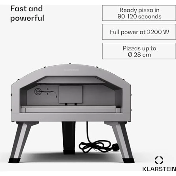 Klarstein LaFiamma Pizzaofen Elektrisch 450 Grad – 2.200 W, Duale Heizelemente, Inklusive Pizzastein, Edelstahl, Schnelle Aufheizzeit, Outdoor-Design, Bis 450 °C, Kompakt – Bild 2