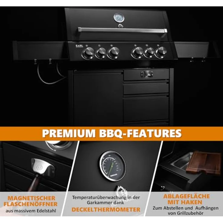 BURNHARD Big EARL Black 4-Brenner Gasgrill Edelstahl mit Heckbrenner, Infrarot Keramikbrenner und Edelstahl Grillrost, inkl. Abdeckhaube und Zubehör – Bild 4
