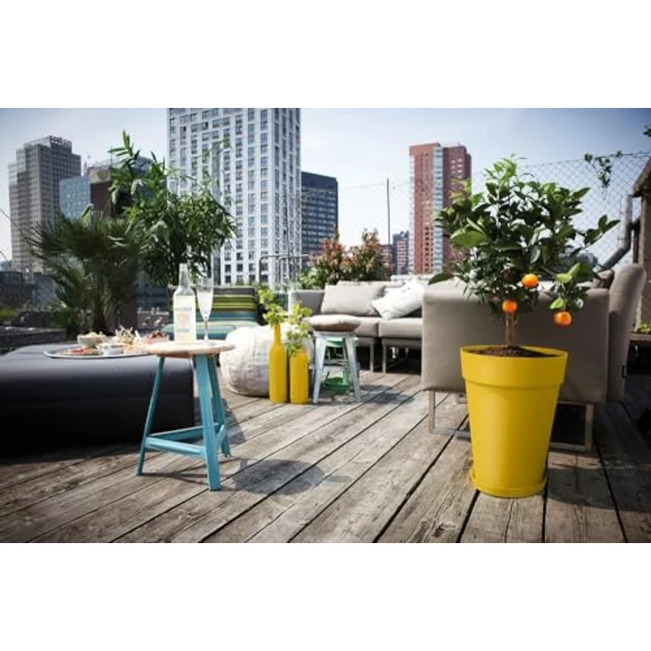elho Loft Urban Untersetzer Rund 14, Blumentopf Untersetzer für Außen, Ø 14.0 x H 1.9 cm, Gelb/Ocker, aus recyceltem Plastik – Bild 5