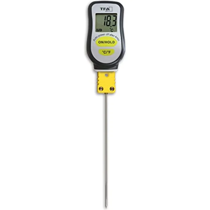 TFA Dostmann Digitales Einstichthermometer, 31.1063.01, ideal für Flüssigkeiten, Laboranwendungen, extra-dünnner Spitze, hohe Genauigkeit, weiß