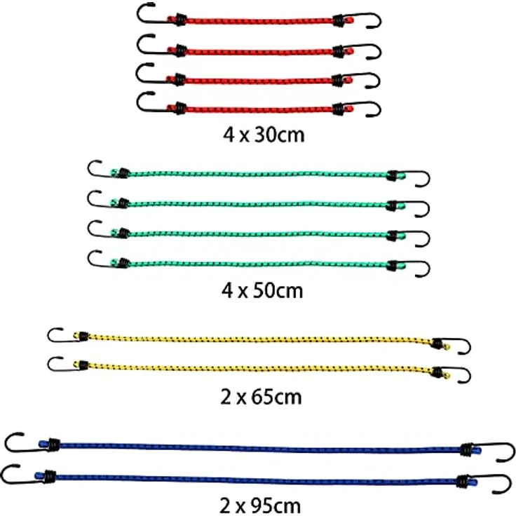 Deuba 12er-Set Spanngummi Metallhaken 4 Längen 30-95cm Transportgurte Expander Spanngurte Gepäckspanner kratzsicher – Bild 3