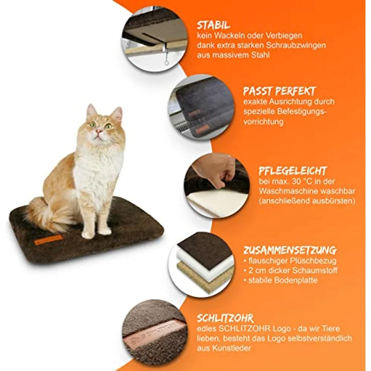 SCHLITZOHR Fensterliegeplatz Teddy | stabile Katzenliege für Fensterbank | Fensterbankliege für Katzen | 51 × 36 cm (Beige) – Bild 4