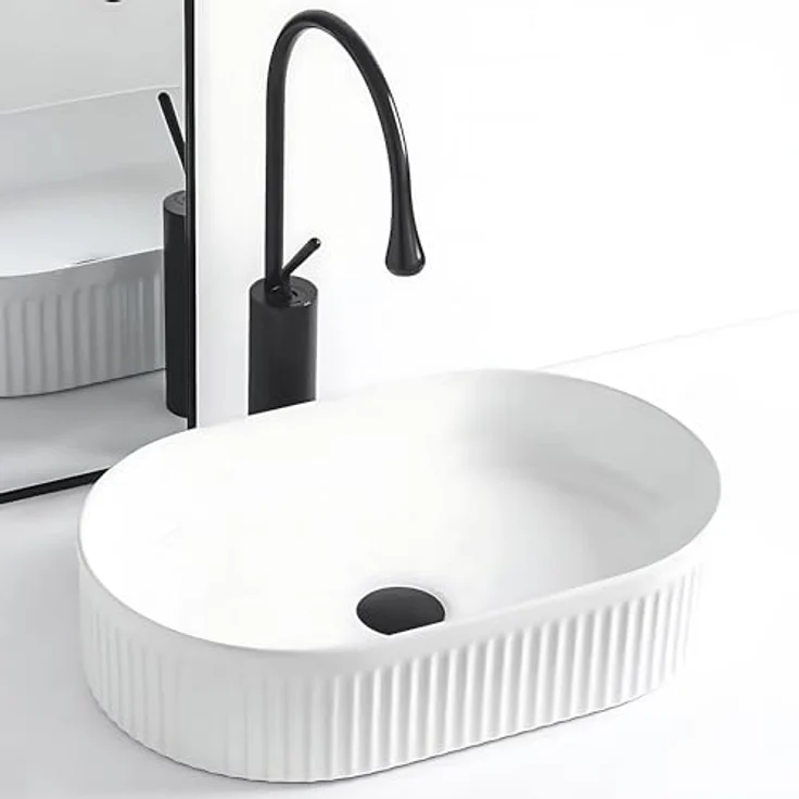 Rea Aufsatzwaschbecken Vanda, Keramik Waschtisch Handwaschbecken, 310 x 490 x 130 mm, Weiß, ohne Hahnloch und Überlaufloch – Bild 2