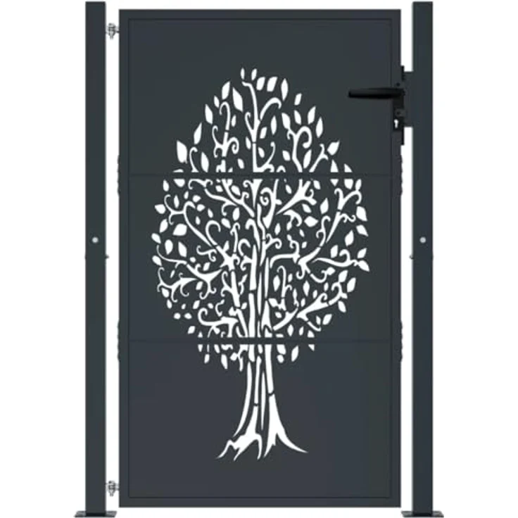 vidaXL Gartentor Anthrazit 105x130 cm Stahl Baum-Design Abschließbar Schlüsse - Preisvergleich – Bild 8