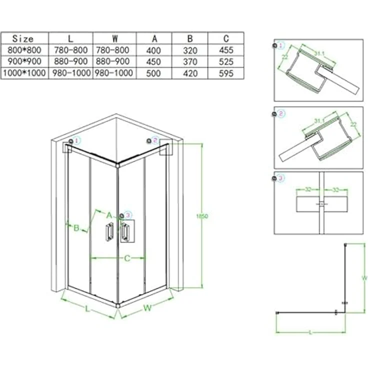 Belvit® Duschkabine Eckdusche 90x90x200 cm, Schiebetüren mit 4 mm ESG Klarglas, verchromte Profile, Antikalk Nano Beschichtung, inkl. Duschwanne und Siphon – Bild 5