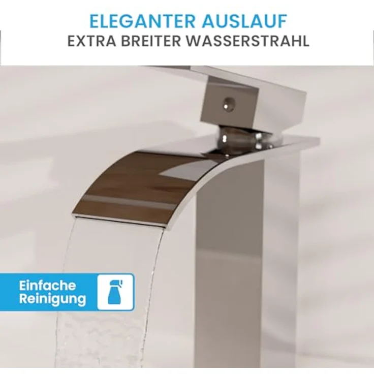 Bächlein Badarmatur Tamina, Wasserfall-Design Einhebelmischer mit Keramikkartusche und Montage-Set, Chrom – Bild 2
