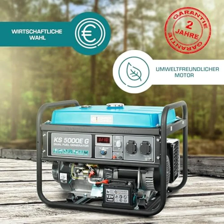 Könner & Söhnen KS 5000E G, 4500 W Gas- und Benzin-Generator mit Elektro- und Handstart, inkl. 2 Druckminderern, 25 L Tank, lange Laufzeit 17 Std. – Bild 5