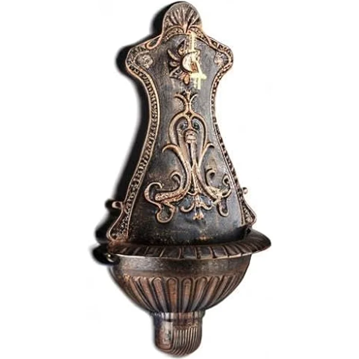 relaxdays Gartenbrunnen Wandbrunnen Antik, nostalgisches Metallbecken mit Wasserhahn, bronze/gold, H 66 cm, DIY Montage – Bild 9