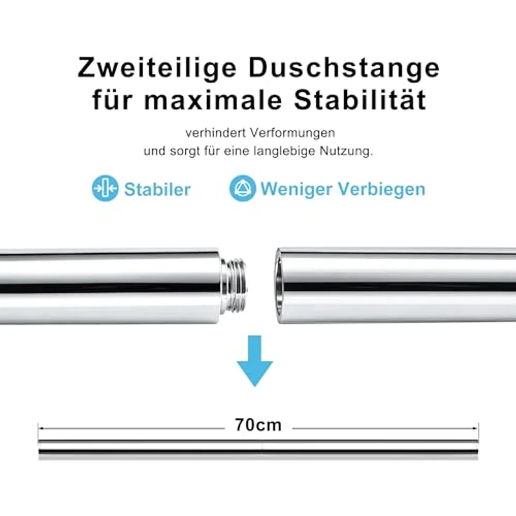 Görbach Duschset Edelstahl Duschstange mit Duschkopfhalterung, 70 cm, Chrom, wahlweise mit verstellbarer Duschablage und flexibler Montage – Bild 3