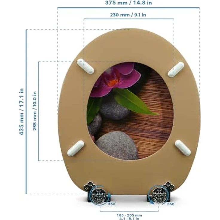 Sanfino WC Sitz Orchid, Toilettendeckel aus Holz mit Absenkautomatik, braun mit Motiv – Bild 5