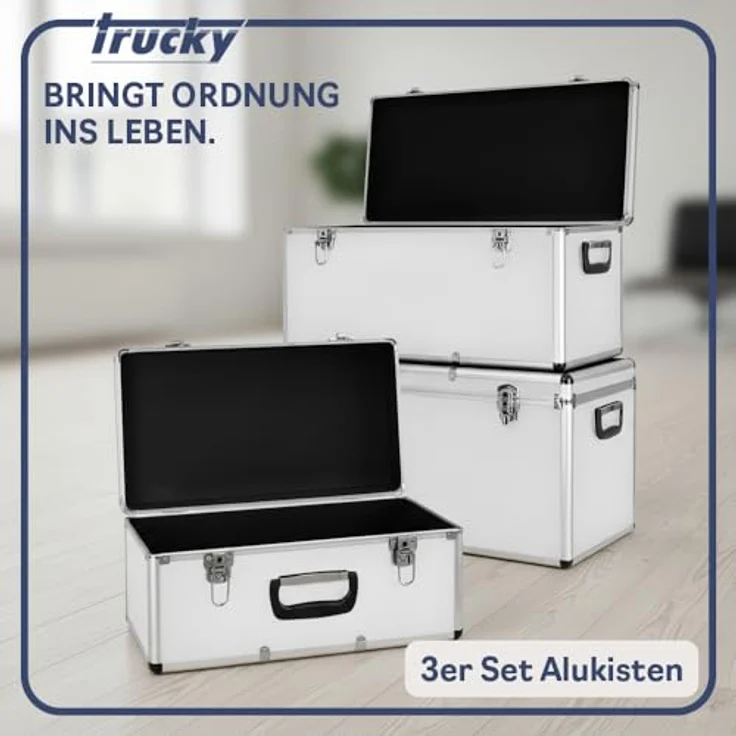 Trucky Aluminium 3er Set Boxen, abschließbare Werkzeugkisten mit 200 Litern Stauraum, silber – Bild 2