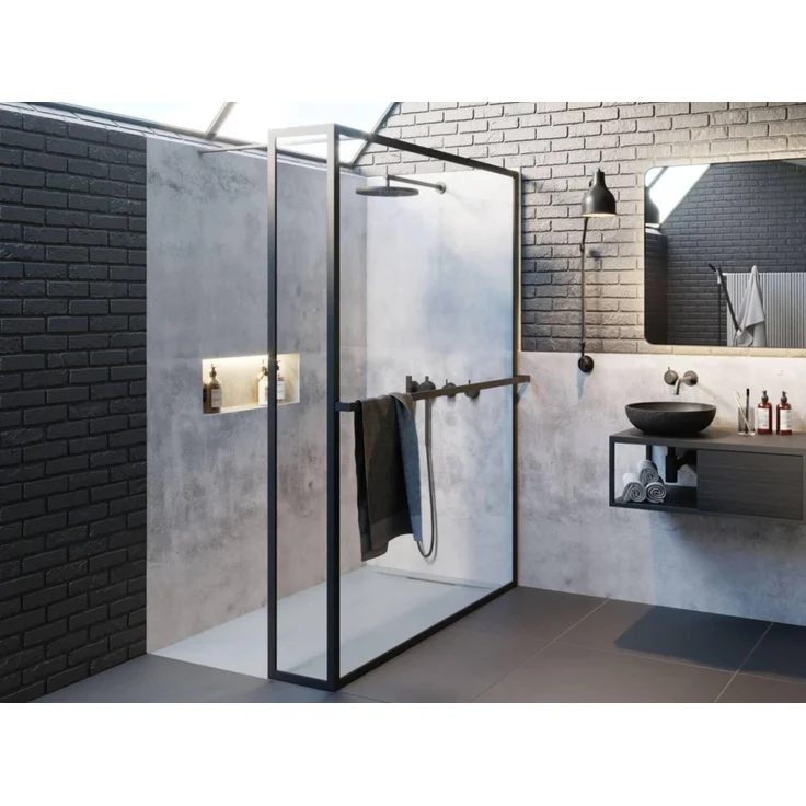 Riho Lucid inloopdouche 140x30x200cm, Walk-In Dusche aus ESG-Sicherheitsglas mit mattschwarzem Aluminiumrahmen