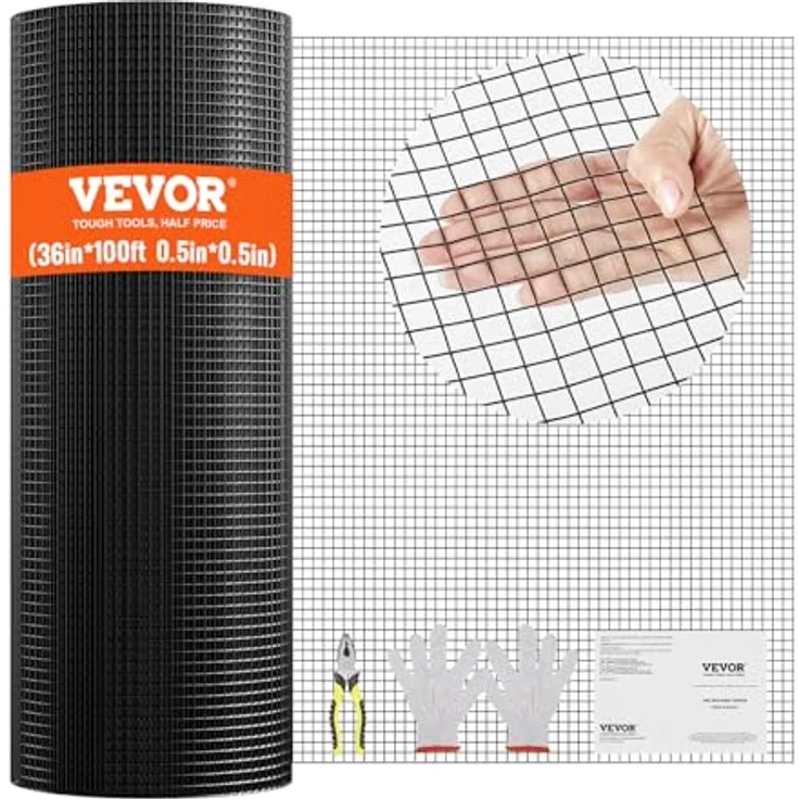 VEVOR Volierendraht 91 x 3048 cm, Vinylbeschichteter Drahtzaun mit 1,06 mm Drahtdurchmesser für Hühnerstallbarrieren, Kaninchen- und Schlangenzäune, Geflügelgehege, schwarz – Bild 1