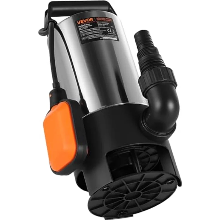 VEVOR 710W Tauchpumpe, 20000l/h Schmutzwasserpumpe mit automatischem Schwimmerschalter, 9m Förderhöhe für Pools und Teiche, Edelstahlgehäuse IPX8 – Bild 9
