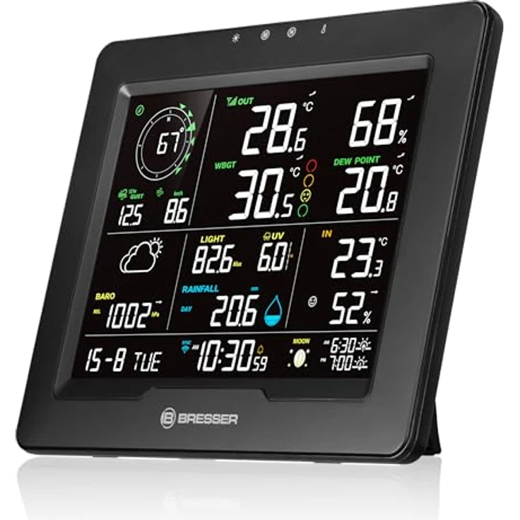 Bresser WLAN Wetterstation 8-in-1 mit Außensensor, WBGT-Hitzestress-Index, UV, Regen, Wind, Licht und App-Steuerung, schwarz – Bild 3