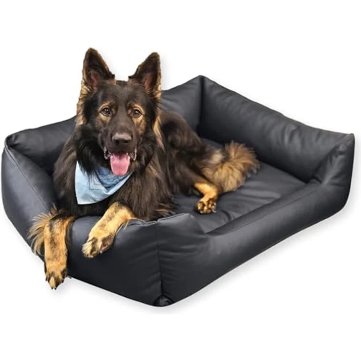 4L Textil Mario Wasserfestes Hundebett Kunstleder Hundekorb, mittelgroße Hunde, 100x70 cm, Schwarz – Bild 2