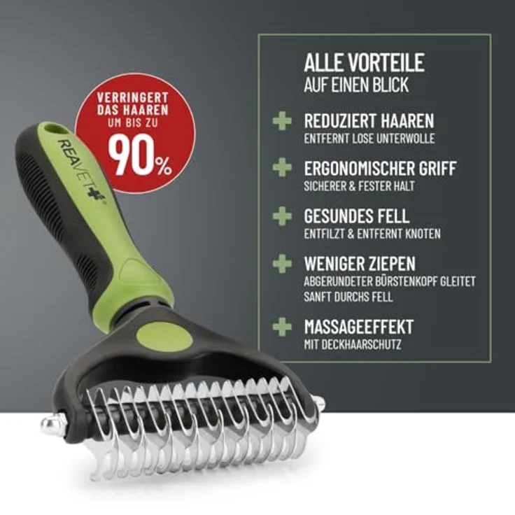 ReaVET Hundebürste & Katzenbürste Unterwollbürste für Langhaar I Große Rassen (Größe M-L) I Entfernt Unterwolle & Verfilzungen I mit Massageffekt & Deckhaarschutz I Fellbürste für Hunde, Katzen – Bild 2
