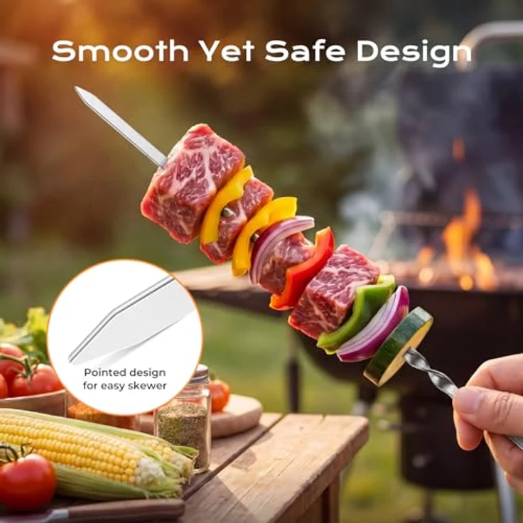 Homealexa Schaschlikspieße Set, 6 Stück 40,5 cm Edelstahl Grillspieße mit 2 Spießhaltern, flache BBQ Spieße für Fleisch und Gemüse, wiederverwendbar und leicht zu reinigen – Bild 3