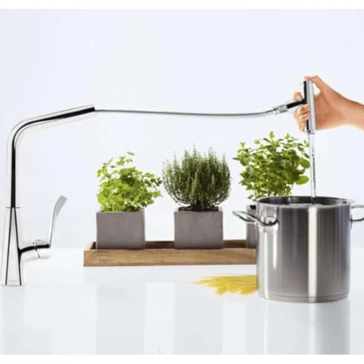 Hansgrohe Metris Select M71, Einhebel-Küchenmischer Select 320 2jet mit Ausziehbrause, sBox, Chrom, schwenkbar bis 150°, temperaturbegrenzbar, für Durchlauferhitzer geeignet – Bild 5
