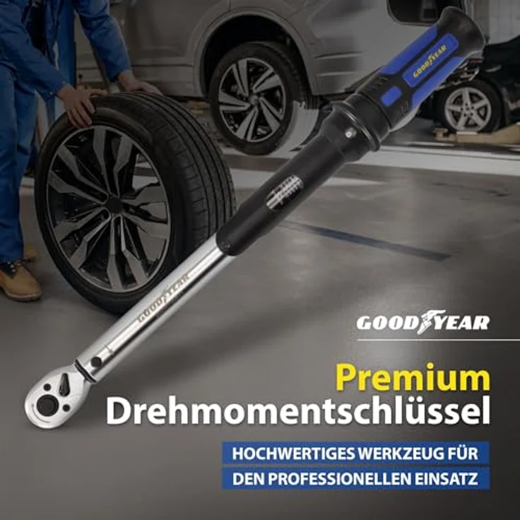 GOODYEAR Drehmomentschlüssel 20-120 Nm, 3/8“ Aufnahme, 72 Zähne, inkl. Adapter, Verlängerung und Aufbewahrungsbox für Reifenwechsel – Bild 2