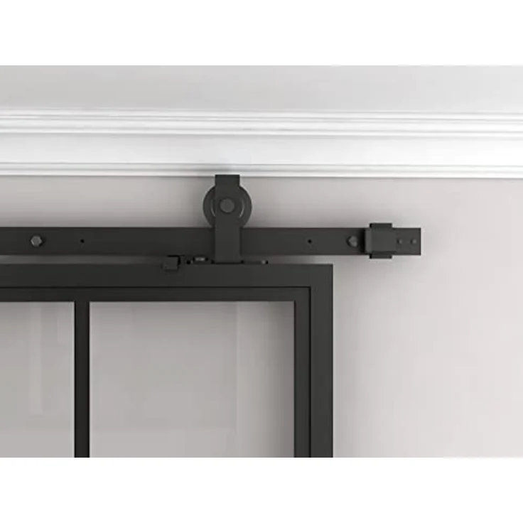 inova Glasschiebetür Komplettset 900x2150mm aus Stahl in schwarz mit Glaseinsatz, Industrie Style, Softclose & einfache Montage – Bild 3