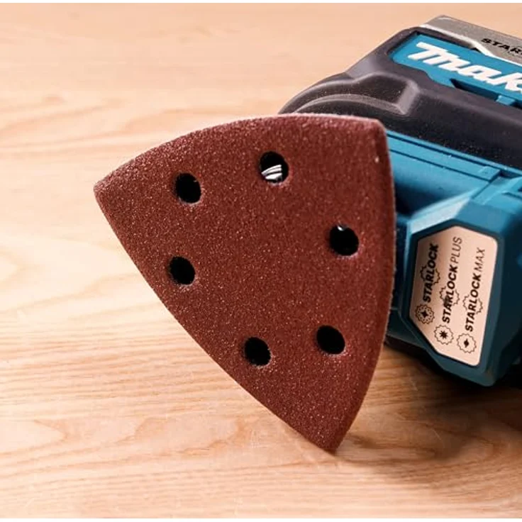Makita Akku-Multifunktionswerkzeug K100, Deltoid Schleifpapier mit Klettverschluss für Holz und Metall, 93 mm, 10 Stück – Bild 4
