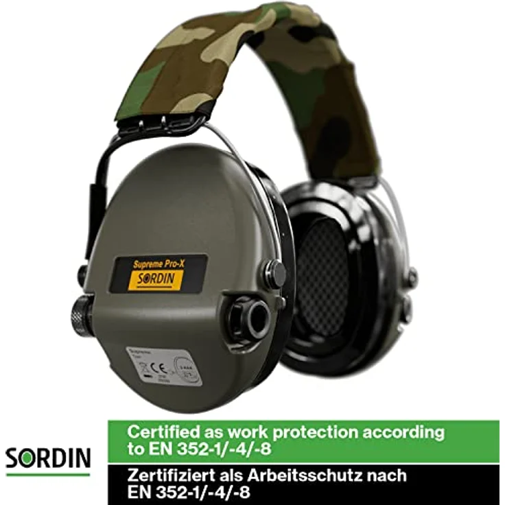 Sordin Supreme PRO X - Aktiver Gehörschutz SOR75302-X-G Elektronischer Gehörschützer inkl. Gel-Kissen Camo-Band Grüne Cups – Bild 6