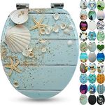 Sanfino WC Sitz Caribbean Blue, Toilettendeckel aus Holz mit Absenkautomatik und maritimem Motiv, 43,5 x 37,5 cm