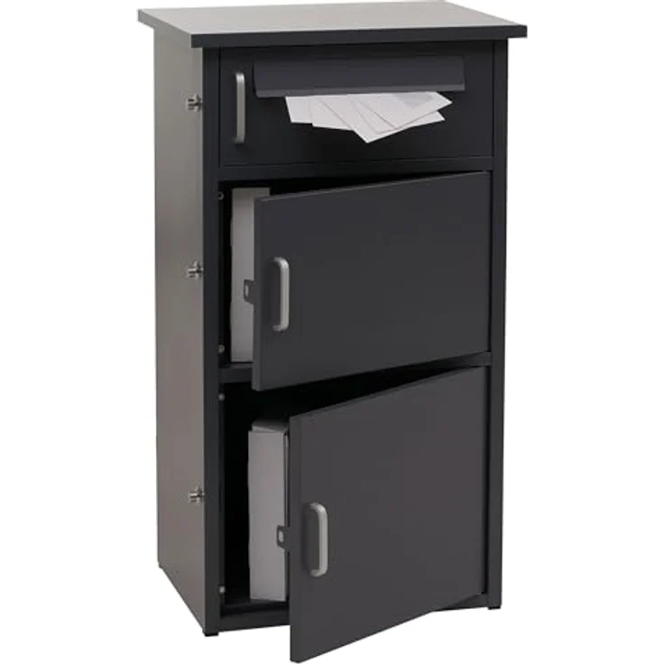 PROREGAL Paketkasten Dunkelgrau, Stahl mit 3 Fächern, HxBxT 89x49x38cm, wetterfest und sicher mit Verriegelungssystem – Bild 2
