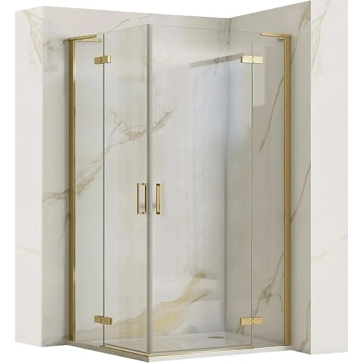 Rea HUGO DOUBLE GOLD BRUSH Duschkabine 100x100x200,5 cm, Transparentes gehärtetes Sicherheitsglas 6 mm, Gold, ohne Duschwanne – Bild 1