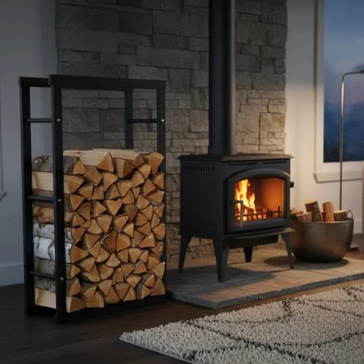 Zelsius Kaminholzregal, 60 x 25 x 150 cm - schwarz, stabiles Metall-Brennholzlager für Innen und Außen, idealer Kaminholzständer mit großer Staufläche – Bild 2