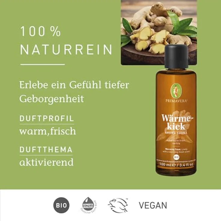 Primavera Aroma Sauna Wärmekick Bio Saunaaufguss, aktivierender Ingwer-Orangen-Duft für wohltuende Entspannung – Bild 2