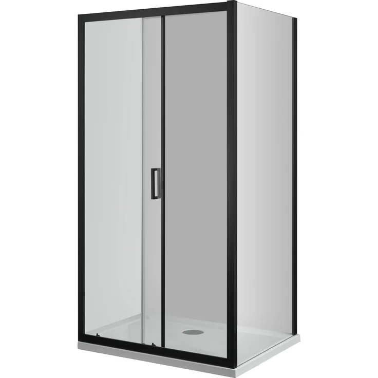 Sanotechnik Seitenwand Elite F80B, Duschseitenwand aus 6 mm ESG-Sicherheitsglas mit flachen Alu-Profilen in Schwarz, verstellbar von 78 bis 80 cm