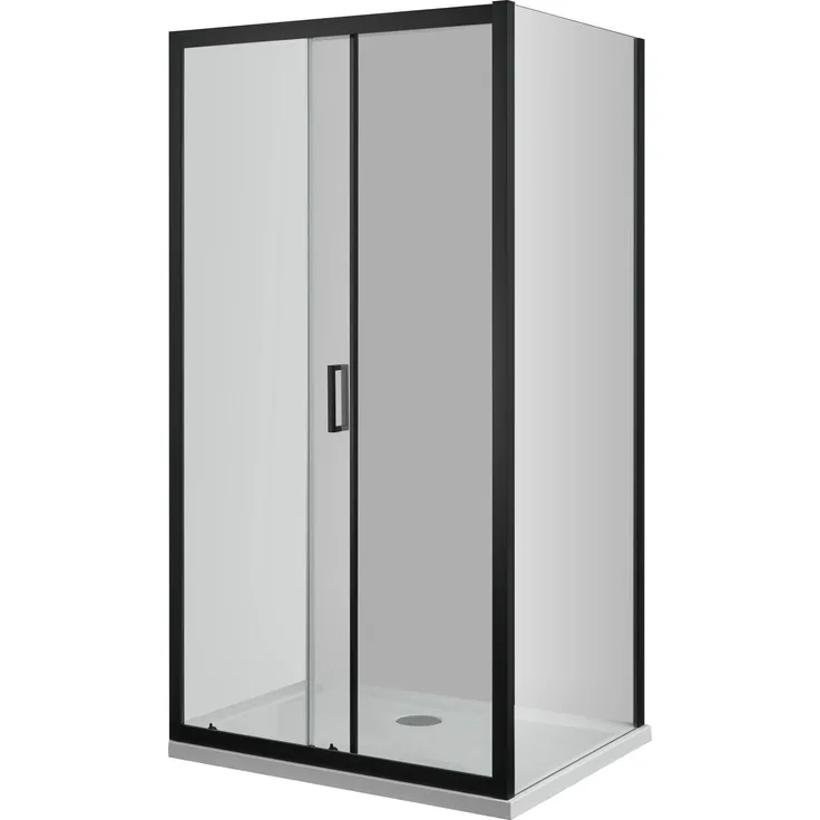 Sanotechnik Seitenwand Elite F80B, Duschseitenwand aus 6 mm ESG-Sicherheitsglas mit flachen Alu-Profilen in Schwarz, verstellbar von 78 bis 80 cm