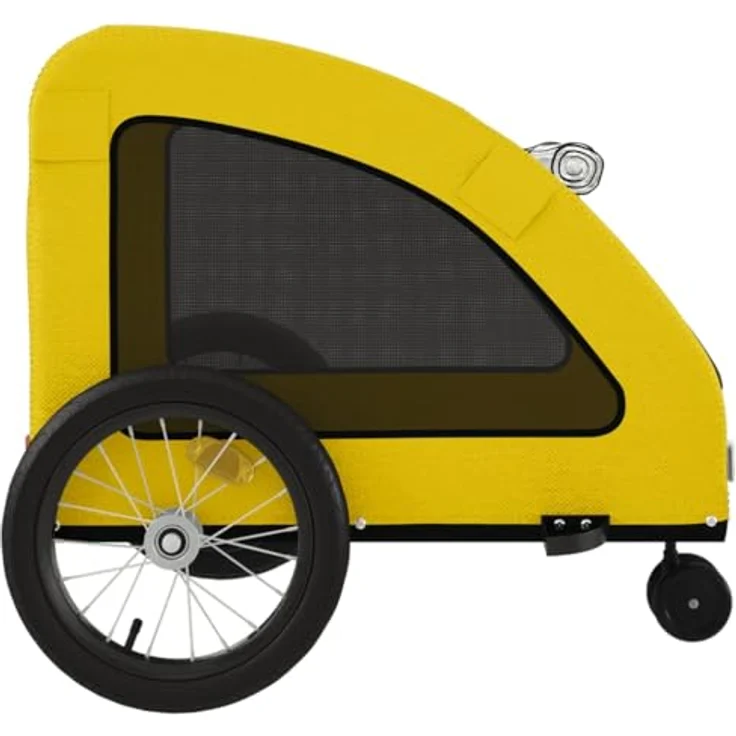 vidaXL Hunde-Transportbox Fahrradanhänger Gelb, robuster Eisenrahmen, Oxford-Gewebe, PVC-Dach, für kleine Hunde und Katzen, max. Tragfähigkeit 45 kg – Bild 8
