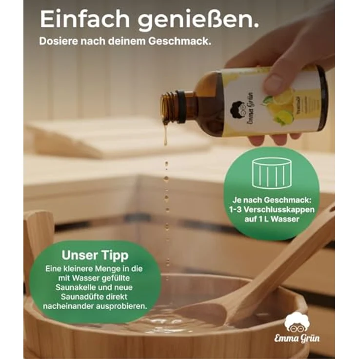 Emma Grün® Saunaaufguss Bio 100ml, Citrus Aufgussmittel mit ätherischen Bio-Zitrusölen, fruchtig-frischer Duft aus Orange, Zitrone & Limette – Bild 3