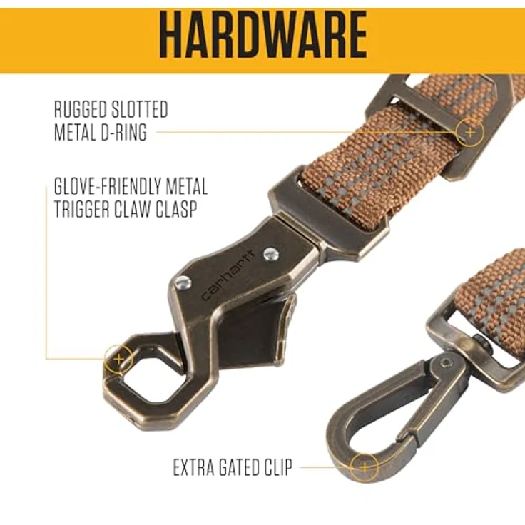 Carhartt Hundeleine, braun/gebürstetes Messing, Größe L mit reflektierendem Nadelstich und robustem Karabinerverschluss – Bild 3