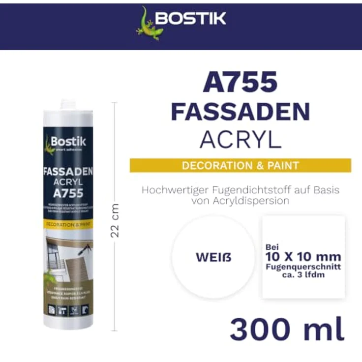 BOSTIK A755 Fassaden Acryl, Regenfeste Acryldichtung, weiß, 300ml – Bild 2