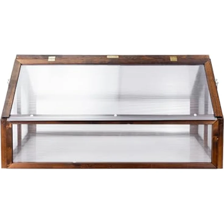 Greenspot Garten-Frühbeet Timber, 120 x 80 x 60 cm, Mini-Gewächshaus aus dunklem Palisander mit öffnender Abdeckung, ideal für Kräuter, Gemüse und Blumen – Bild 3