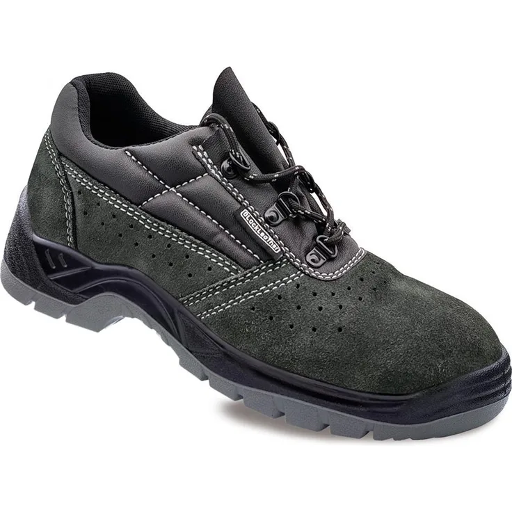 EDM Sicherheitsschuhe S1P SRC, perforiertes Leder in Grau, Größe 39, schwarzes Leder