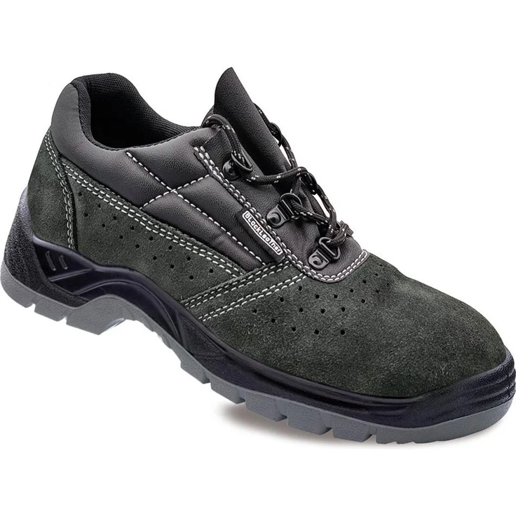 EDM Sicherheitsschuhe S1P SRC, perforiertes Leder in Grau, Größe 39, schwarzes Leder