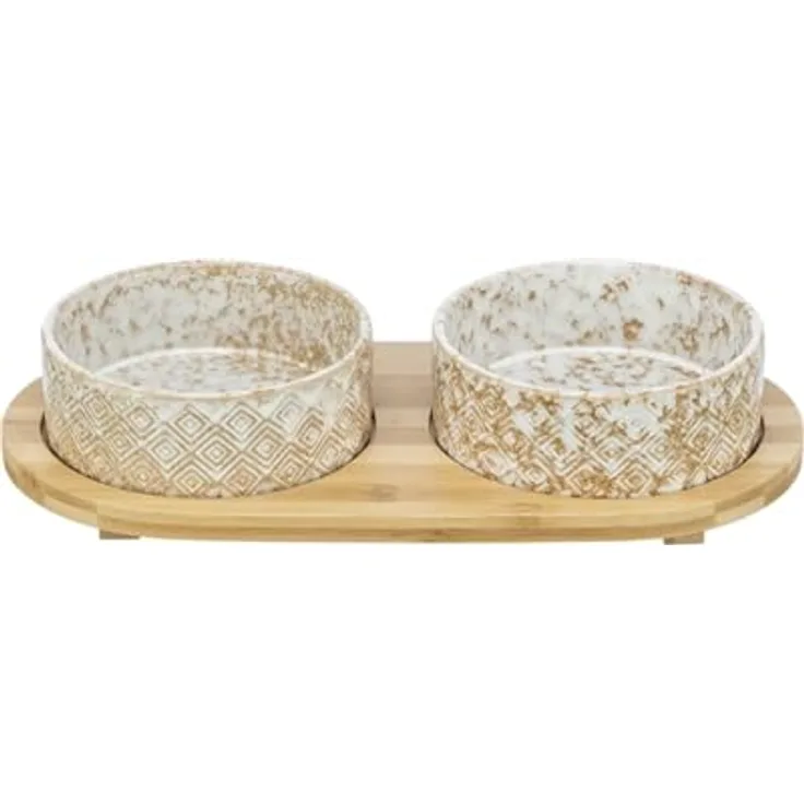 Trixie Set Futternapf/Wasserschale Keramik/Bambus Weiß/Natur