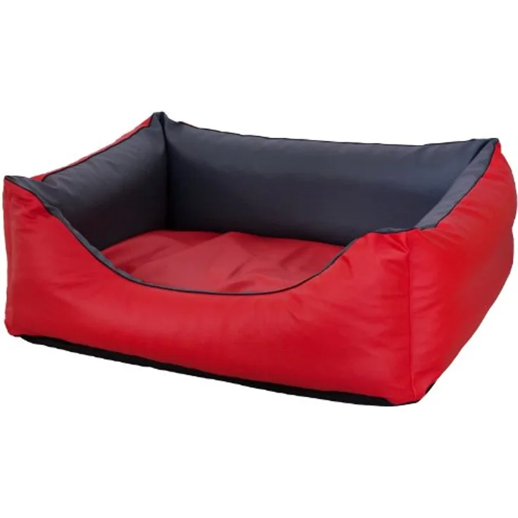 CopcoPet Rocco Orthopädisches Visco Hundebett Hundesofa Wendebett Kunstleder S 70x55cm Rot Grau, Wasserabweisend, Hygienisch, Erhöhter Rand
