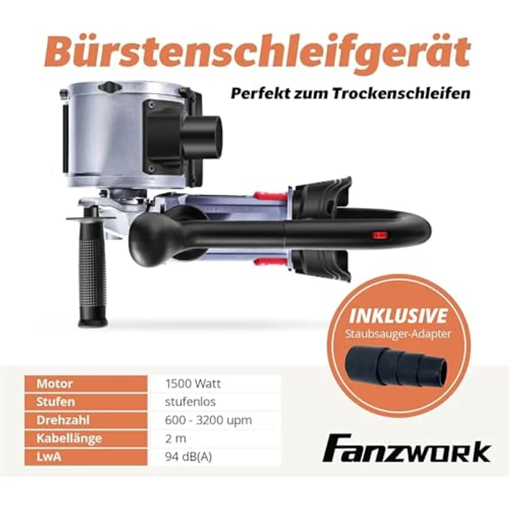 Fanzwork FANZWORK V2 Poliermaschine, 1500W Satiniermaschine mit Staubabsaugung und Zubehör – Bild 3